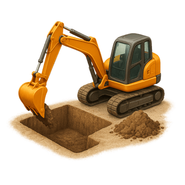 a construction vehicle with a digger digger in the background