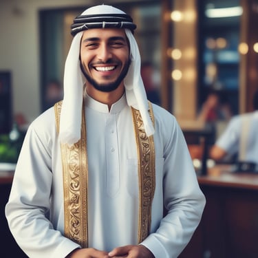 Smiling middle-aged woman holding a bag of basmati rice in a bright kitchen.