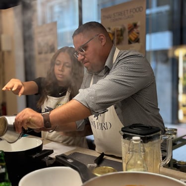 My Daughter and I in a Greek cooking class in Athens, Greece