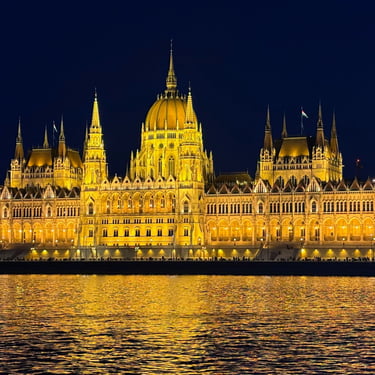 The parliament building at night in Budapest, Hungry