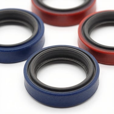 High-precision industrial oil seal, rubber and metallic components, clean composition, bright lighting