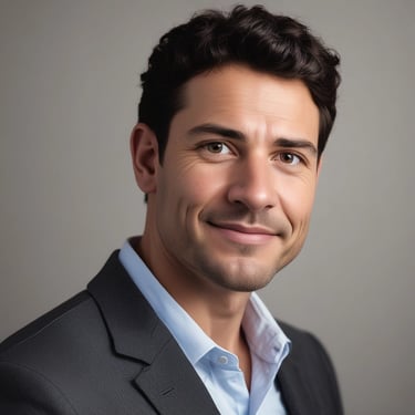 Close-up portrait of a man with thoughtful expression and warm tones.