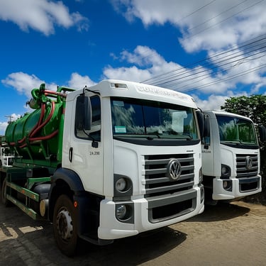 Frota de caminhões limpa fossa da Atlanta em Cuiabá - Atendimento especializado para esgotamento.