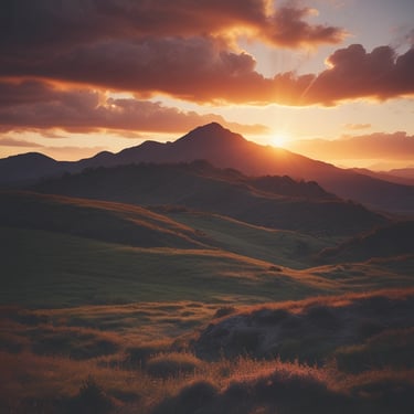 A sleek black and yellow drone hovering over a scenic landscape at sunset.