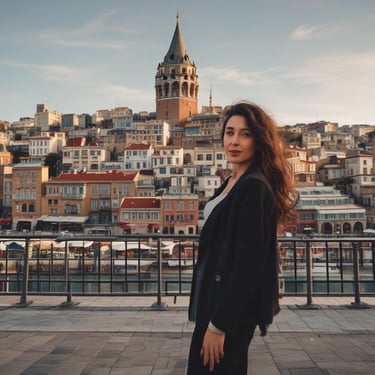 A happy businesswoman giving a thumbs up in a modern office setting