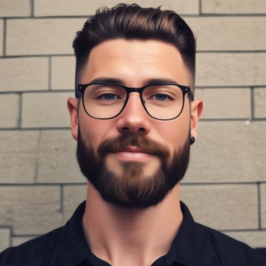 A smiling woman in a stylish salon setting, holding a phone with a chat screen visible.