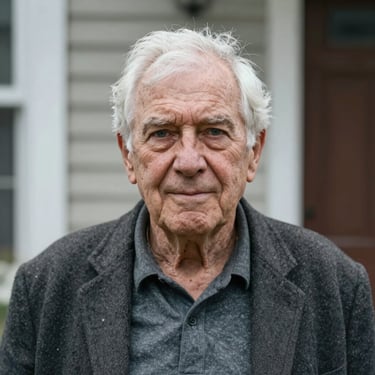 Smiling middle-aged man wearing an ankle brace, outdoors in soft sunlight.
