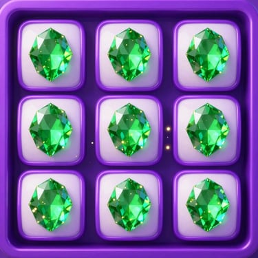 Vibrant 3D render of emerald green gems and glowing gold particles on slot reels under dramatic neon backlighting