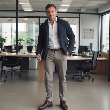 Portrait of a smiling businessman in a modern office environment.