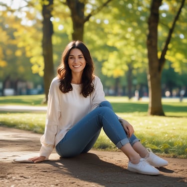 A warm portrait of a smiling woman in a cozy, softly lit room.
