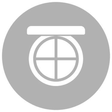 White line art icon of a makeup powder compact palette on a black circular background.