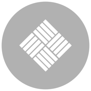 White geometric parquet floor pattern icon inside a circle on a black background.