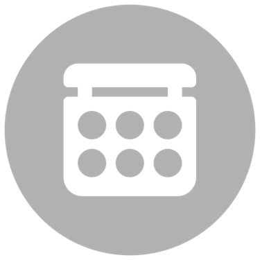 White makeup palette icon with six circular shades inside a black circle for beauty and cosmetics branding.