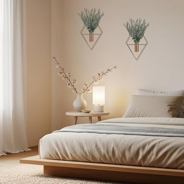 Geometric wall planter with artificial eucalyptus greenery for modern home decor