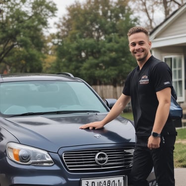 Close-up of a sleek car being polished to a mirror shine under bright studio lights.