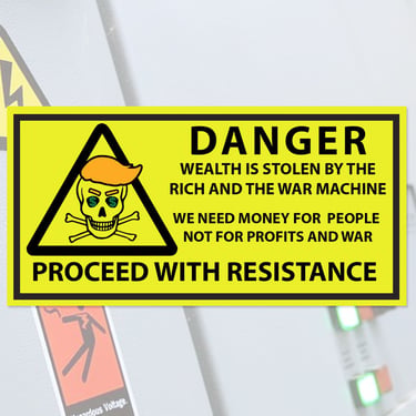 danger symbol with trump hair on skull and bones poison symbol
