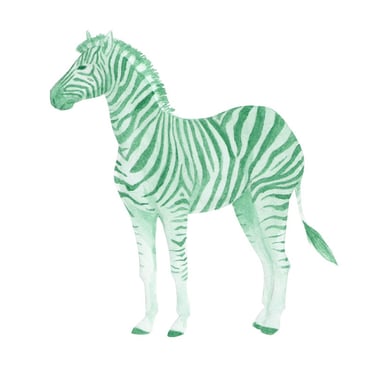 Ilustración en acuarela de una zebra realista y detallada en tonos verdes