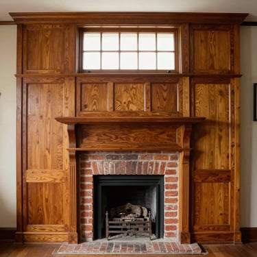 Mid-century flat with warm teak wood paneling, original brick fireplace, and clerestory windows