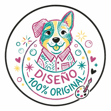 Ilustración de un perro en dibujo tipo crayola dando alusión a Diseño 100% original