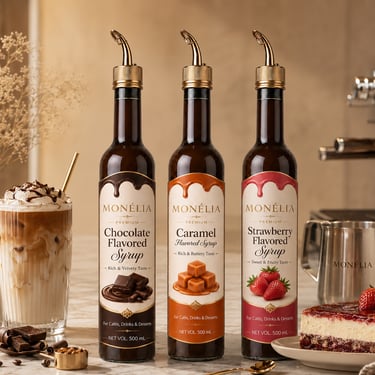 MONÉLIA syrup bottles with café tools for professional beverage service COLD DRINKS