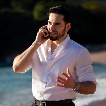Groom candid portrait Budva beach Montenegro - Handsome groom on Mediterranean beach turquoise water wedding day photography