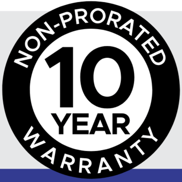 10-year non-prorated warranty badge
