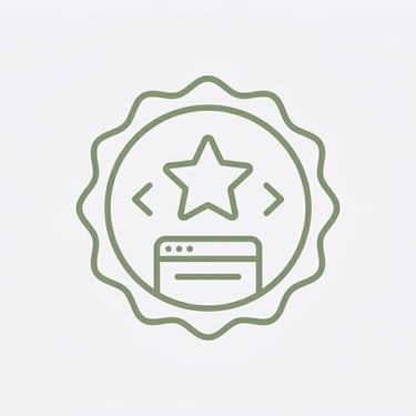 Green line art badge icon featuring a star and browser window symbolizing web quality and SEO excellence.