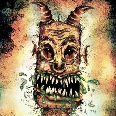 A vibrant acrylic illustration of a character created in Adobe Photoshop 