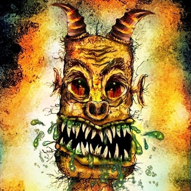 A vibrant acrylic illustration of a character created in Adobe Photoshop