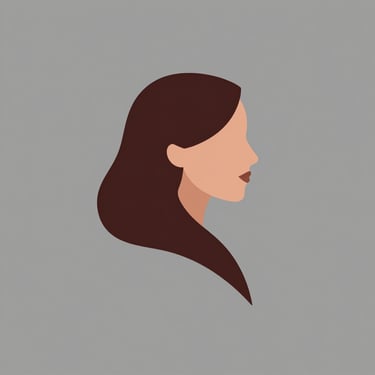 Flat vector illustration of a woman's profile with long brown hair against a gray background.