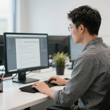 A smiling woman happily speaking English during an online coaching session.