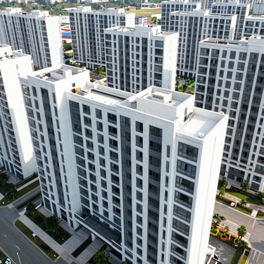 Drone shot of a new smart city residential block, Penajam.