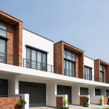 Modern townhouses with warm brick accents, Bandung.