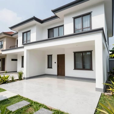 Cozy family home exterior with small garden, Sleman.