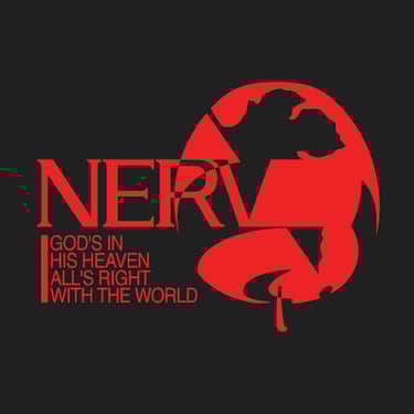 a red and black logo with the words nerv