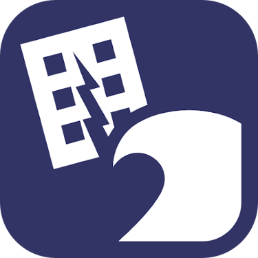 a blue square with a white wave and a blue background