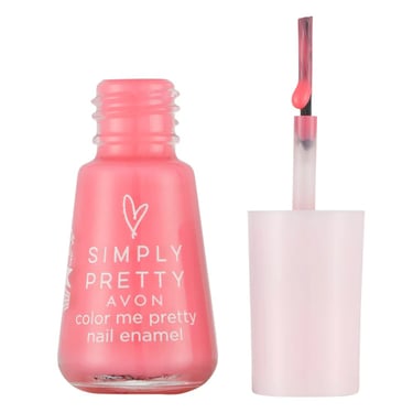 Avon Simply Pretty Color Me Pretty pink nail enamel bottle with an open applicator brush.