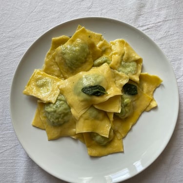 Handmade Ravioli with butter and sage cream 