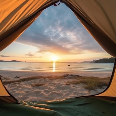 Beachfront camping at sunrise in the Dominican Republic