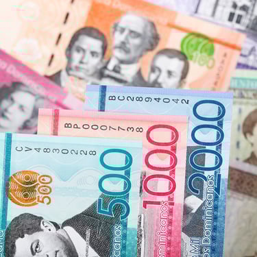 Dominican pesos in colorful bills used for money exchange and travel in the Dominican Republic