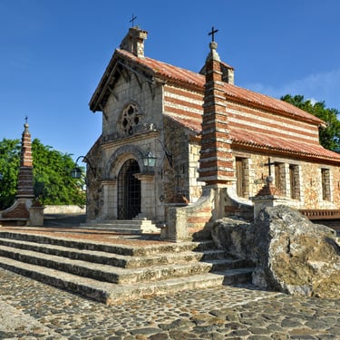 Altos de Chavón in La Romana with St. Stanislaus Church, historic stone chapel in Dominican Republic
