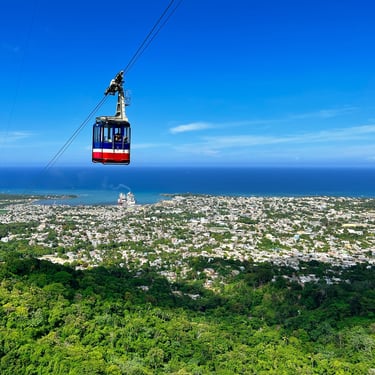 Aerial cable car over Puerto Plata with ocean and city views in the Dominican Republic