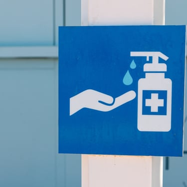 Hand sanitizer station at a beach resort in the Dominican Republic