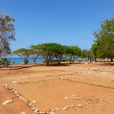 Archaeological ruins and ocean view at La Isabela, Dominican Republic's first European settlement