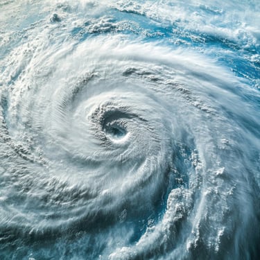 Satellite view of a powerful hurricane over the ocean during storm season in Punta Cana