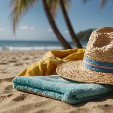 Beach essentials including hat, towel, and cover-up for a Dominican Republic packing list