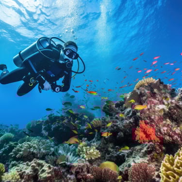 Scuba diving over colorful coral reefs in the Dominican Republic