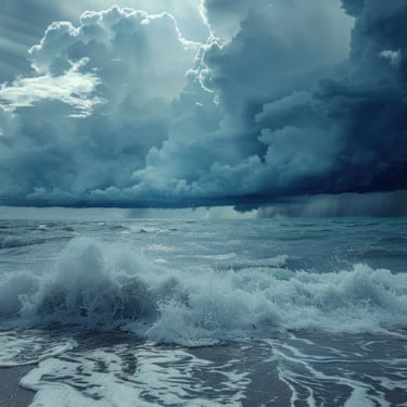 Storm clouds and rough waves during hurricane season in Punta Cana, Dominican Republic