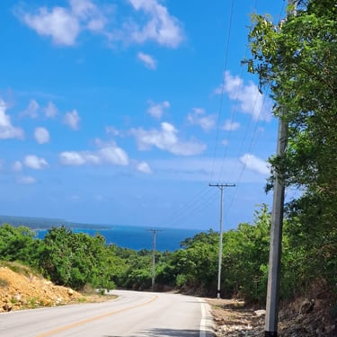 Scenic road to Boca de Yuma with ocean view and clear blue sky in the Dominican Republic