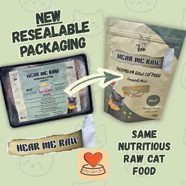 New Resealable packaging from Hear Me Raw available at Kitty's Rawr Store